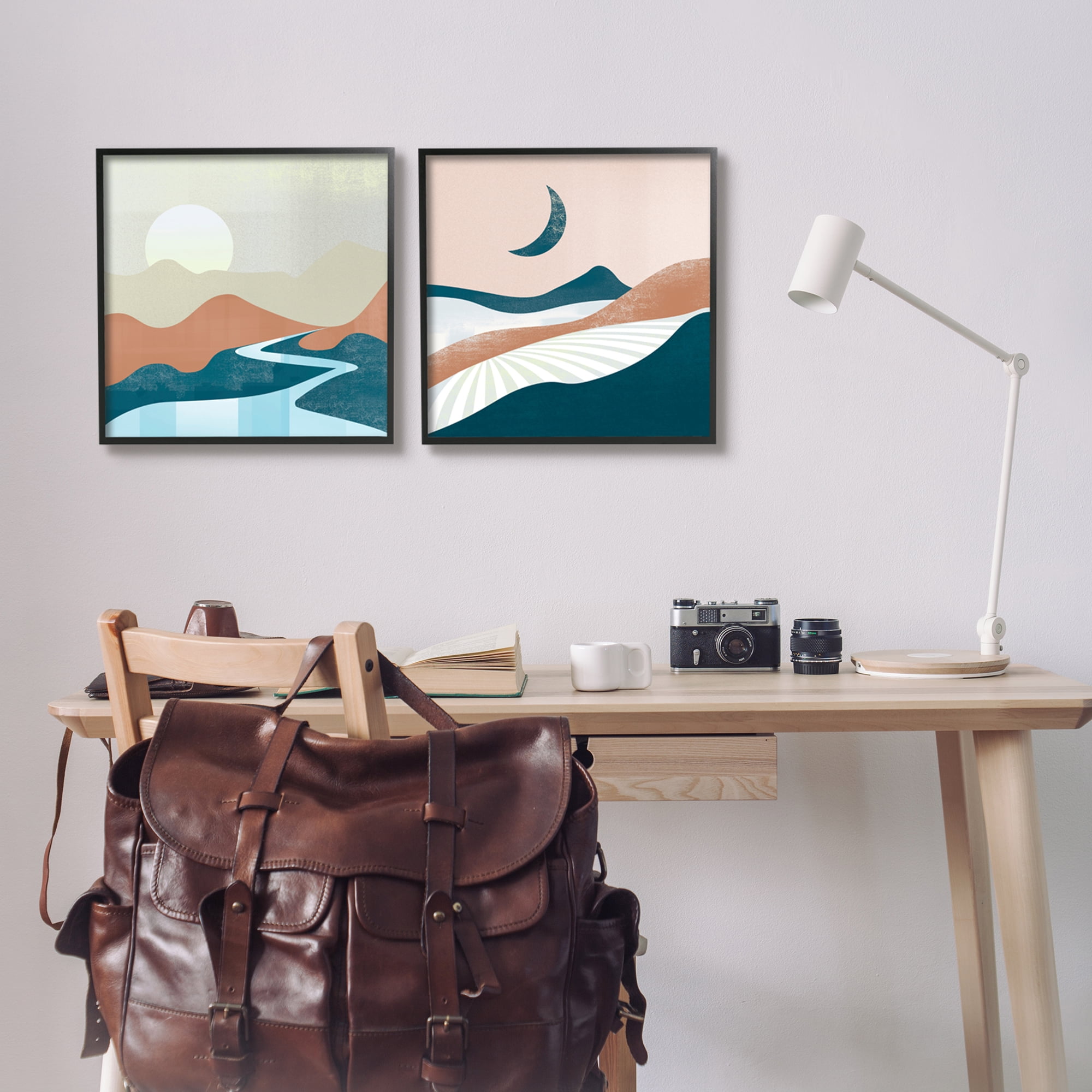 Stupell Industries Abstract Day & Night Landscape Abstract Painting Black Framed Art Print Wall Art, 17 x 17, Set of 2