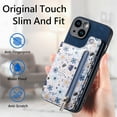 thumbnail image 5 of Allytech iPhone 11 Wallet Case with Zipper Pocket & Cards Holder, Floral Pattern PU Leather Back Cover for Girls Women Shockproof Stand Magnetic Phone Case for Apple iPhone 11 - Blue, 5 of 9
