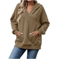 thumbnail image 4 of Fesfesfes Women's Casual V Neck Hoodless Sweatshirt Drop Shoulder Long Sleeve Loose Fit Solid Color Pullover Top with Kangaroo Pocket for Fall Winter Daily Wear, 4 of 9