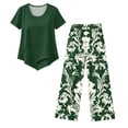 thumbnail image 4 of Women's Two Piece Outfit, Solid Sleeveless Crweneck Tank Top & Leaf Print Shorts Set, Casual Summer Vacation Beach Wear, 4 of 5