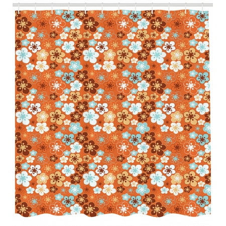 Orange Shower Curtain Cute Old Fashioned Doodle Flora Abstract