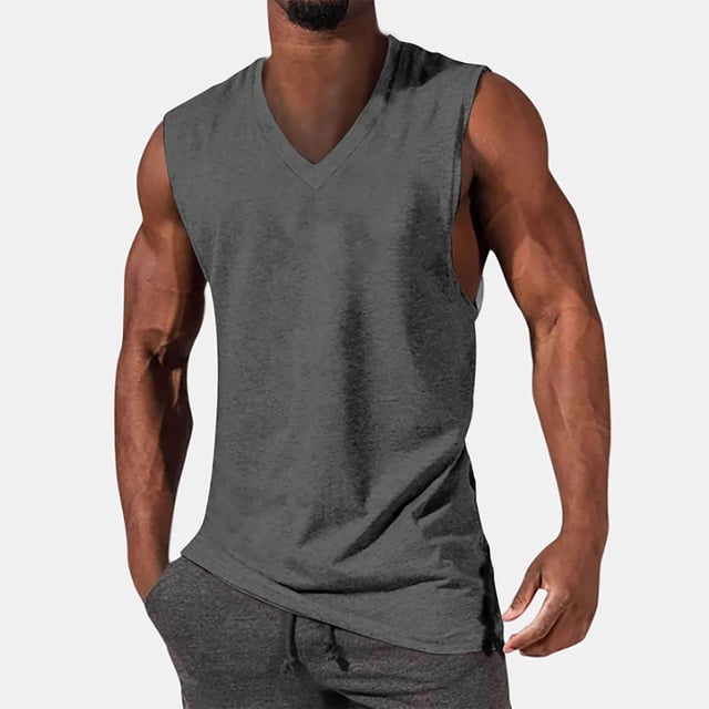 pstuiky Camiseta sin mangas para hombre, Blusa deportiva sin mangas con cuello alto y estampado liso a la moda informal para hombre Camisas para hombres xl