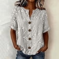 thumbnail image 2 of Oversized Tshirts for Women 3/4 Sleeve Top Print Blouse V Neck Button Down Short Sleeve Casual Loose Fit Multicolor Summer Tops for Women, 2 of 4