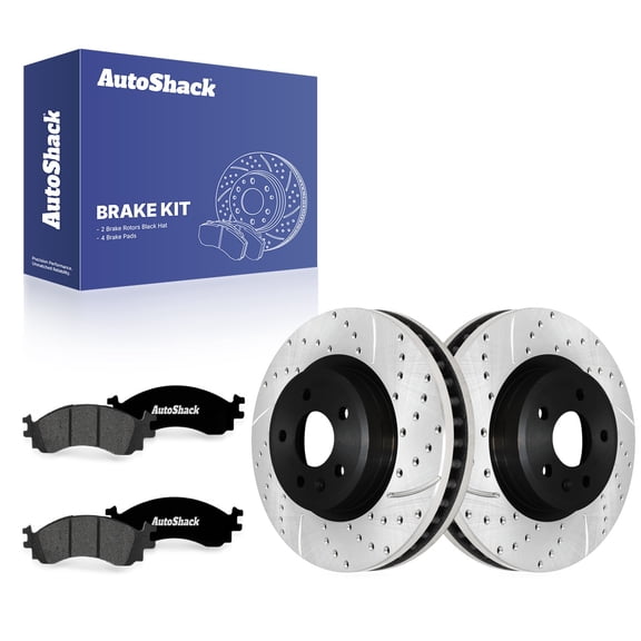 AutoShack Front Brake Rotors & Premium Pads for Ford, Taurus 2010-2012, AWD V6 3.5L - E-Coated Drilled & Slotted - ShadowGuard - 12.8" (325 mm), 5-Lug