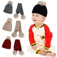thumbnail image 2 of SPRING PARK 2Pcs/Set Baby Children Kids Casual Solid Color Winter Autumn Warm Knitted Hat + Scarf Set with Fluffy Pompom Ball, 2 of 7