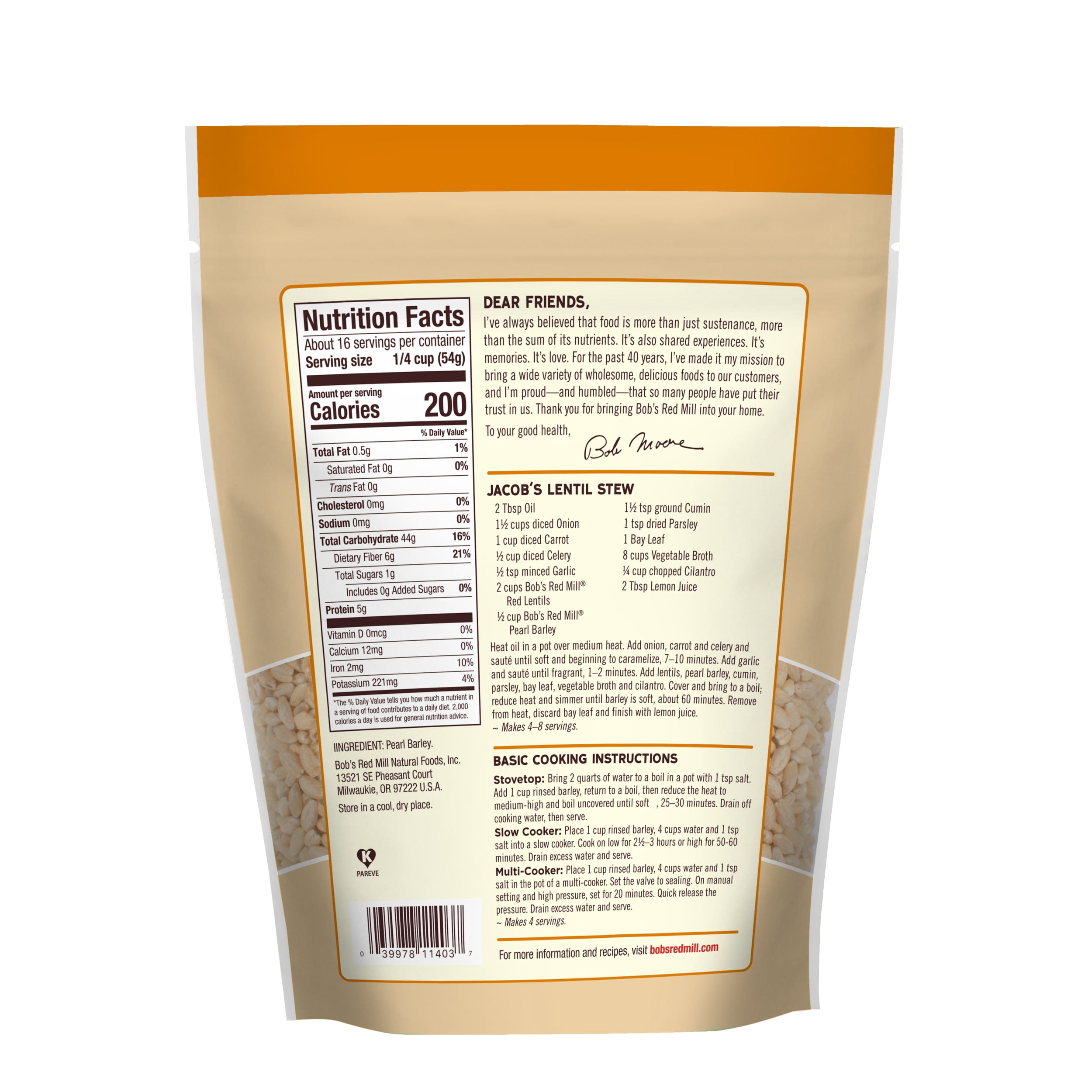 Bob's Red Mill Pearl Barley, 30 oz Pkg