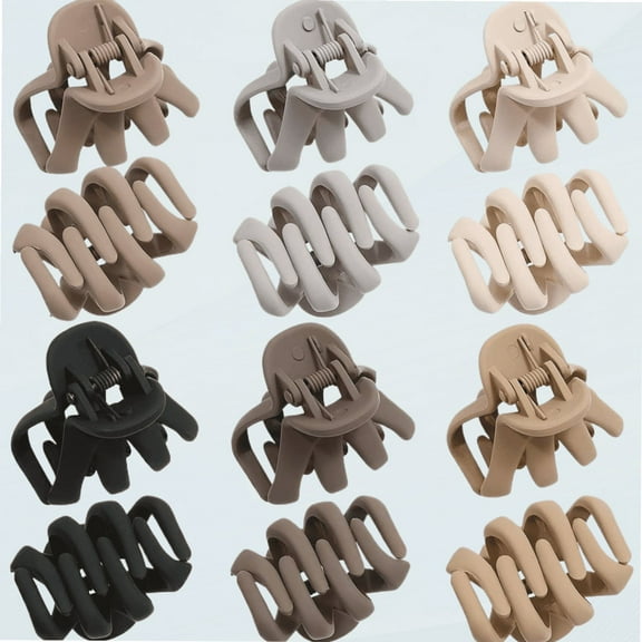 12 Pcs Small Hair Clips for Women Octopus Small Claw Clips 1.57 '' Noslip Jaw Clip for Thin Thick Hair Strong Hold Hair Claw (Coffee/Brown/Beige/Grey/Black (Octopus Clip)