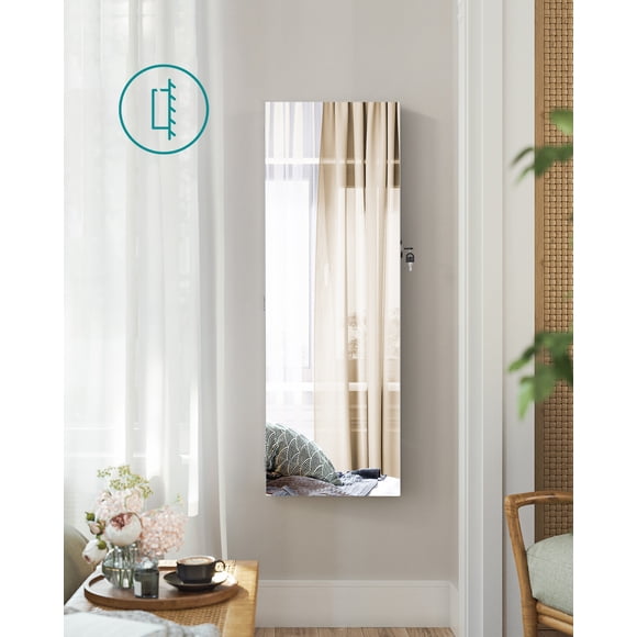 SONGMICS Jewelry Cabinet Armoire with Built-in Mirror, Wall or Door Mount Storage Organizer, White