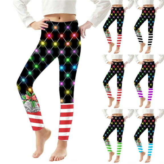 MKOSPLRT Christmas Tight Leggings for Toddler Girls Xmas Printed Yoga Pants Santa Holiday Tights Leggins High Waist Sport Leggings 3-8Y
