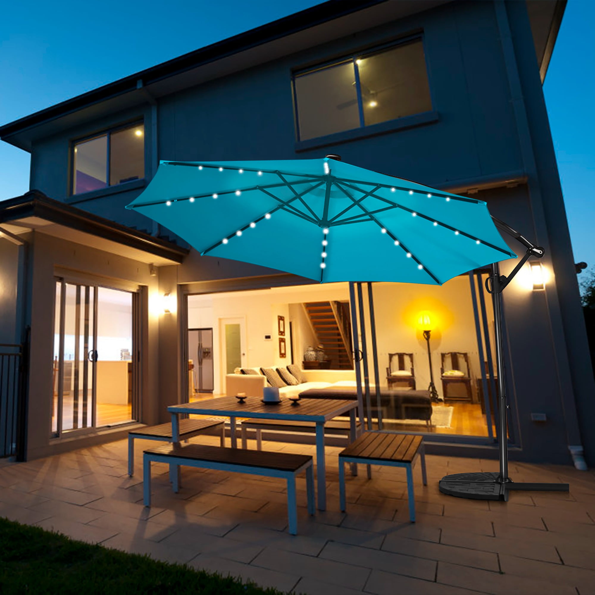 Voiakiu Parasol Avec 104 LED Solaires - Parasol Suspendu Avec 8 Luminosité - Parapluie Décoratif Pour L'intérieur Et L'extérieur, Idéal Pour