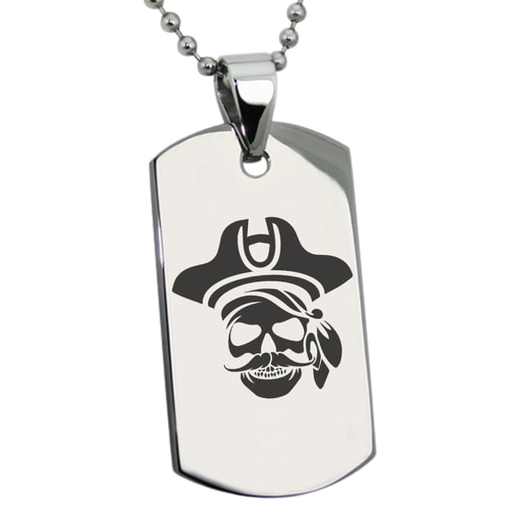 Tioneer Stainless Steel Sea Dog Pirate Skull Emblem Engraved Dog Tag Pendant Necklace
