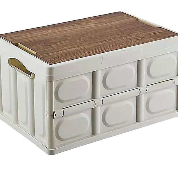 Almacenamiento De Coches Caja de almacenamiento plegable para maletero de coche, tapa de madera, organizador para acampar al aire libre (blanco) Likrtyny Libre de BPA