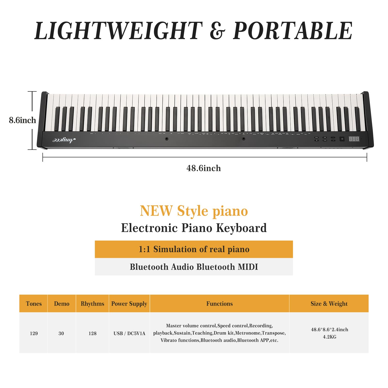 Huisuilinss 88 Key Keyboard Piano,Portable Electric Digital Piano With Semi Weighted 88 Keys,Compact Electric Piano Keyboard Set With Power Supply,Stand,Carrying Case,Headphones For Beginners