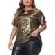 thumbnail image 4 of Blusa metálica de talla grande para mujeres, con cuello redondo y abertura, camiseta de manga corta, blusas de fiesta, top 1X dorado, 4 of 6