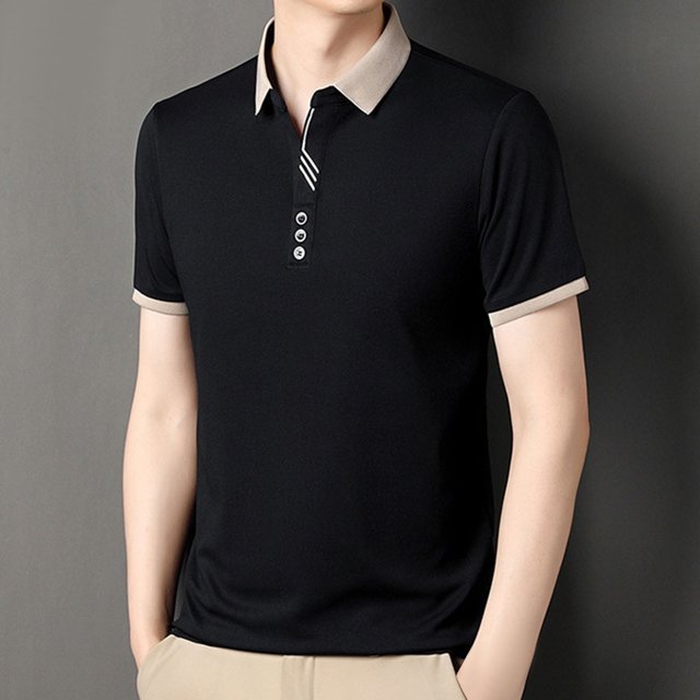 Golf Shirts for Men Cotton Blend Short Sleeve Button Collared T-Shirts Mens Casual Color-Block Pullover Slim-Fit Athletic Workout Tees Tops