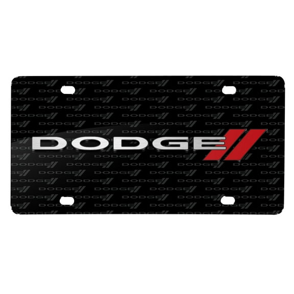 Dodge 3D Logo on Logo Pattern Black Aluminum Metal License Plate