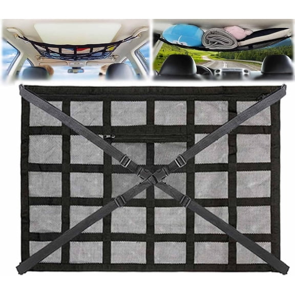 Car Ceiling Cargo Network Slimline Net, Ceiling Net Pockets, Double Layer Roof Mesh, Reduce Sagging Storage Mesh Organizer, for Truck SUV Camping Road (78CM*53M)