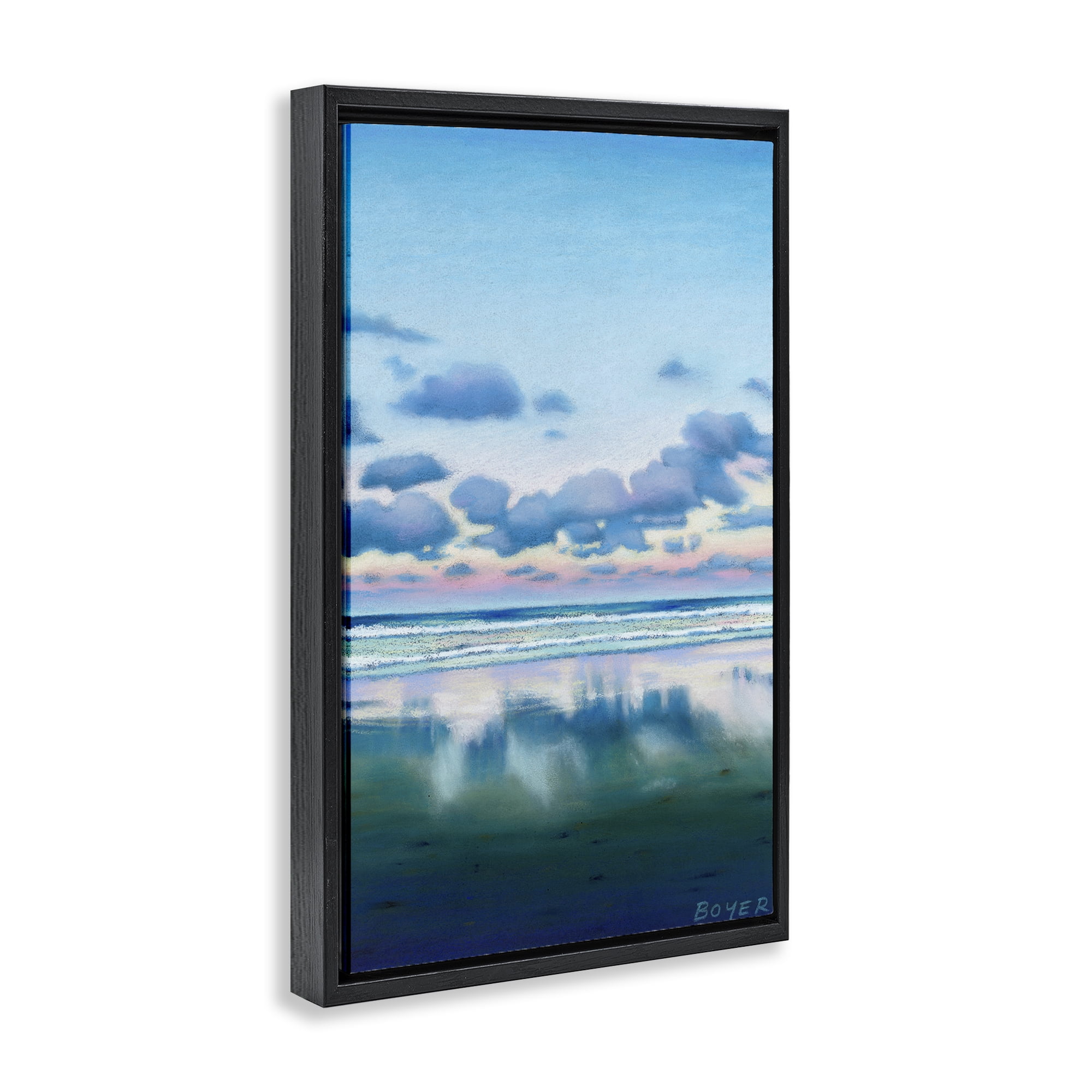 Stupell Industries Pretty Azure Cloud Reflection Black Framed Floater Canvas Wall Art, design by Susy Boyer