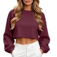 thumbnail image 2 of Women's Plus Size Corduroy Long Sleeve Crew Neck Top Cropped Loose Casual, 2 of 9