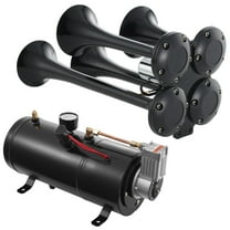 Train Air Horn Kit, 4 Trumpet 150dB Loud Horn with 12V Air Compressor & 3L Tank, Universal for Pickup Truck Car Van Boat