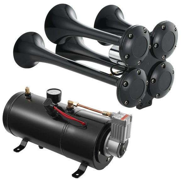 Train Air Horn Kit, 4 Trumpet 150dB Loud Horn with 12V Air Compressor & 3L Tank, Universal for Pickup Truck Car Van Boat