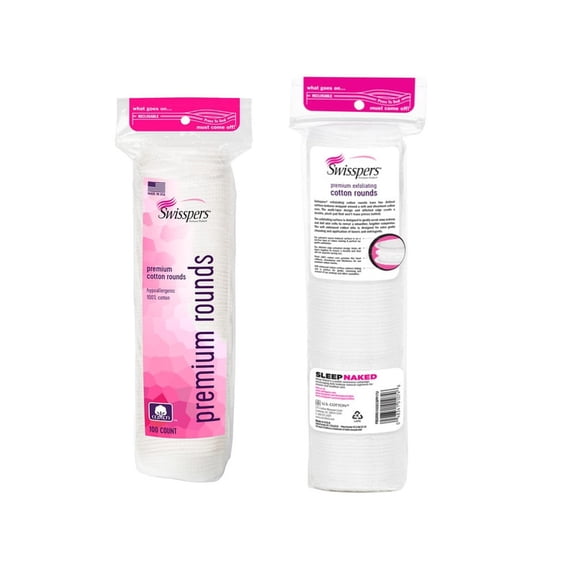 Swisspers Premium Hypoallergenic Cotton Rounds, 100 Pads each pack - 2 Pack