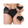 thumbnail image 2 of INSPIRE CHIC Women's Plus Size 3-Pack Lace Trim High Waist Solid Brief Stretchy Underwear All Black 1X, 2 of 6