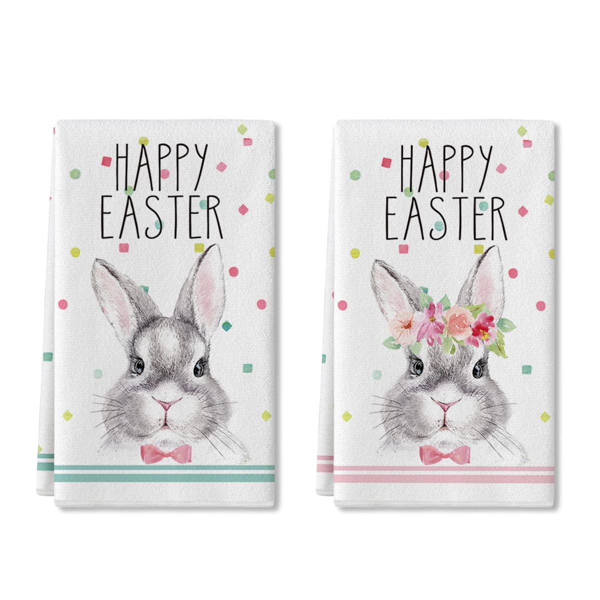Happy Springtime Easter Bunny Cotton Flour Sack Dish Towel Primitives By Kathy