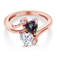 thumbnail image 3 of Gem Stone King 18K Rose Gold Plated Silver Green Mystic Topaz White Moissanite Ring for Women (1.78 Cttw, Heart Shape 6MM, Gemstone Birthstone, Size 8), 3 of 6