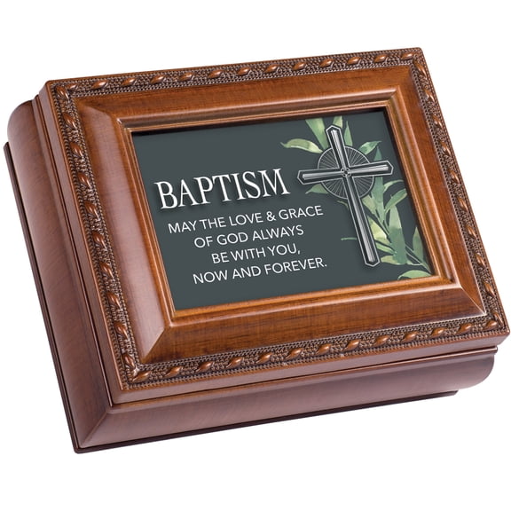 Baptism Love and Grace Solid Brown 5 x 3 Polycast Square Jewelry Keepsake Box
