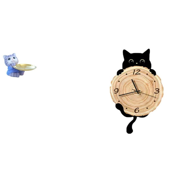 Figura de oso,Bandeja para gatos Bandeja para dulces para gatos Bandeja para estatuas de resina,Reloj de pared,Reloj de pared decorativo para baño y dormitorio.,Reloj de pared de gato