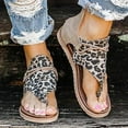 thumbnail image 1 of Women Leopard Sandals Clip Toe Summer Beach Flip Flops Gladiator Flat Comfy Shoes, 1 of 3