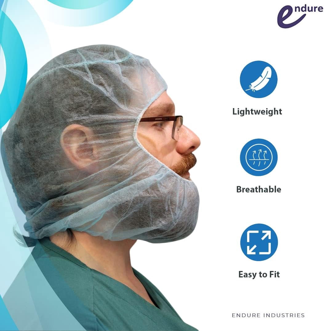 Endure Disposable Medical Hood and Beard Cover – Blue, Perfect for Work, Shaving, Lab & Cooking (400)