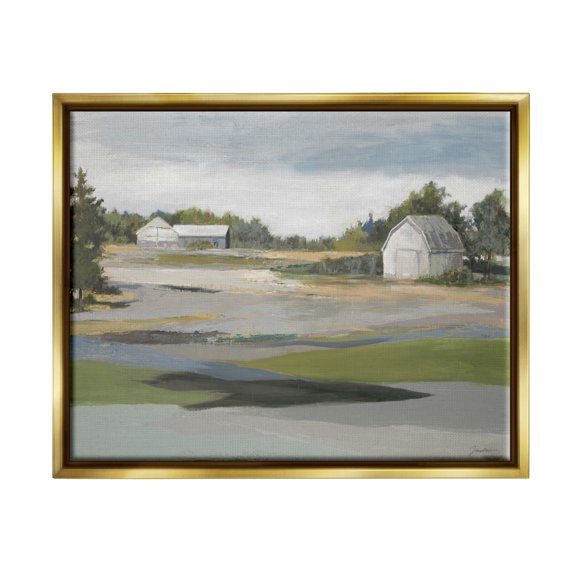 Stupell Industries Rural Farmland Vast Country Barn Agricultural Field Painting Metallic Gold Floating Framed Canvas Print Wall Art, Design by Liz Jardine