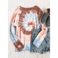 thumbnail image 3 of Women's Casual Color Block Tie Dye Crewneck Long Sleeve Loose Pullover Sweatshirt Tops, 3 of 6