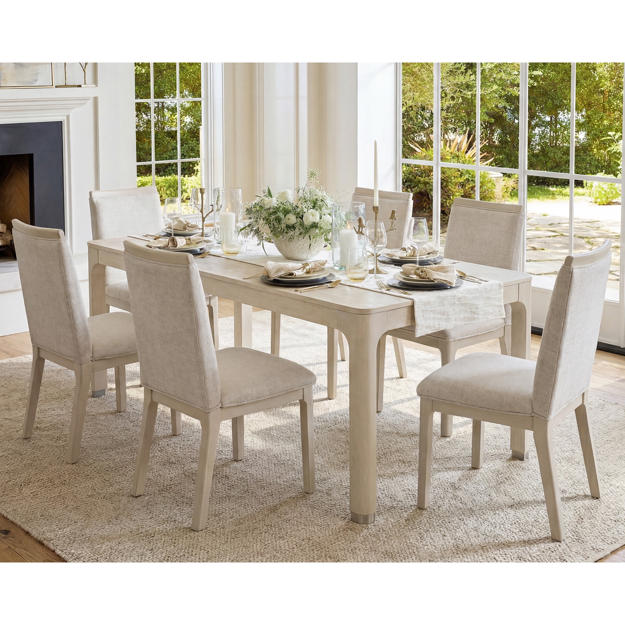 WAMPAT 7 Pieces Dining Room Furniture Set 66 Rectangular Kitchen Table and Set of 6 Upholstered Solid Wood Dining Chairs