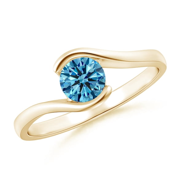ANGARA Semi Solitaire Lab Grown Blue Diamond Bypass Ring for Women in 14K Yellow Gold (Size-5.1mm| Color-Fancy Intense| Clarity-VS) | Anniversary, Jewelry Gift for Women | Lab-Grown Blue Diamond Ring