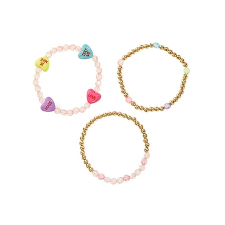 Way to Celebrate Valentine's Day Heart Beaded Bracelet, 3 piece