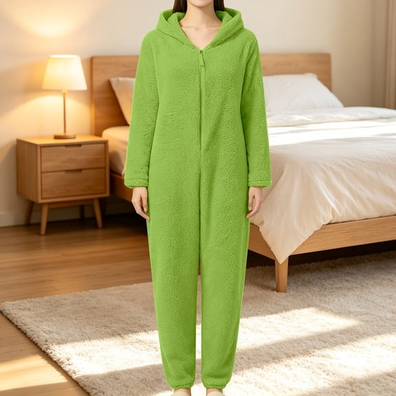Harpily Adult Onesie Pajamas for Women Zip Up Hooded Jumpsuit Long Sleeve Full Cover One Piece Sleepwear for Casual Indoor Relax Outfits