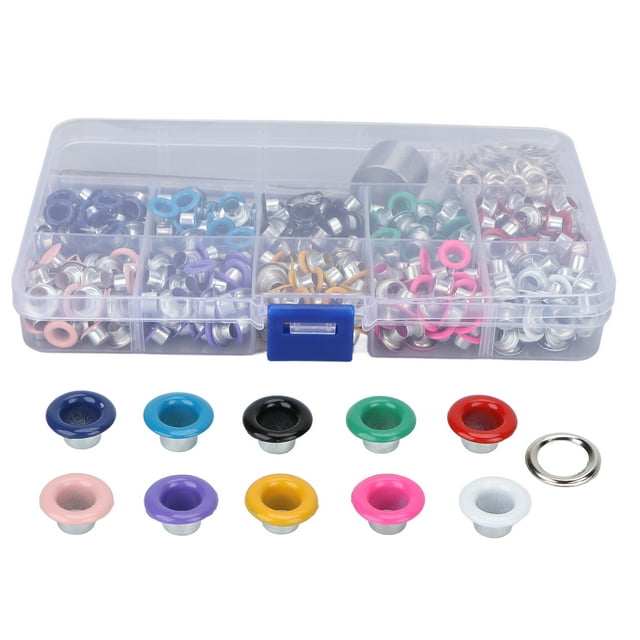 Kit d'Outils à Illets 10 Couleurs Matériau Plastique Fer Structure Robuste Ensemble d'Illets Plaqués Colorés pour Modification de Vêtements 6mm