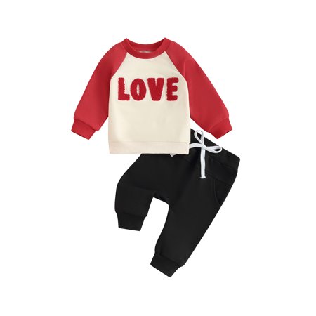 

Suealasg Baby Boys Girls Valentine s Day Tracksuit Outfits 6M 1T 2T 3T Kids Long Sleeve Letter Print Sweatshirt and Sweatpants 2 Piece Casual Autumn Clothing for Toddler Children