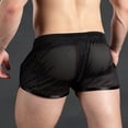 thumbnail image 4 of HKYNLAG Mens Mesh Workout Shorts Sexy Breathable Drawstring Side Stripe Running Shorts See Through Fitness Beach Shorts Black XL, 4 of 6