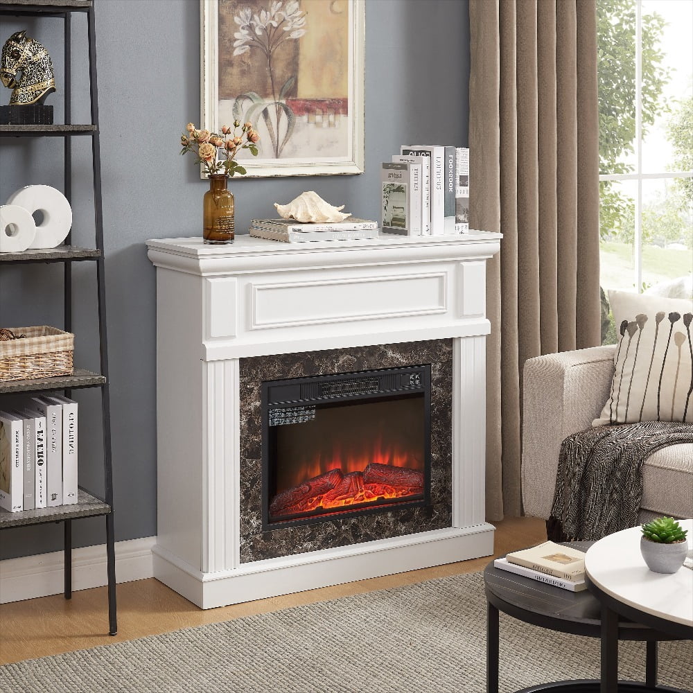 Avger Electric Fireplace with Mantel, 23" Insert, Adjustable Flame, Remote Control, White