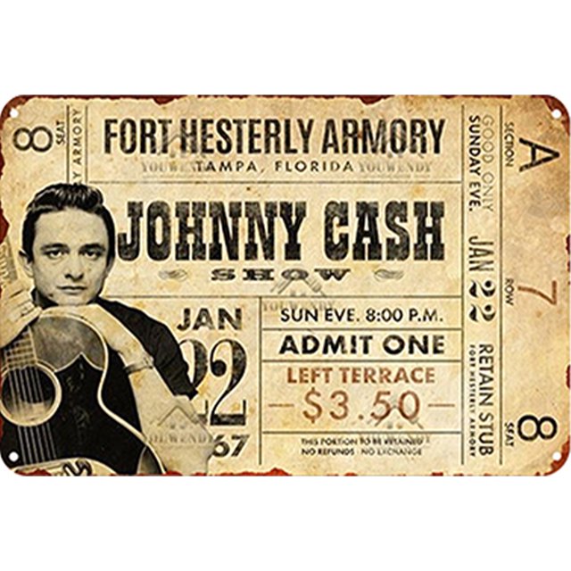 Metal Johnny Cash Tin Sign Rectangular Pintura Hierro Barra Del La Hogar30x20cm
