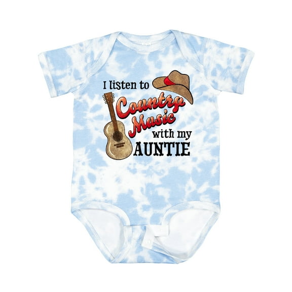 Inktastic I Listen to Country Music with My Auntie Guitar and Hat Boys or Girls Baby Bodysuit