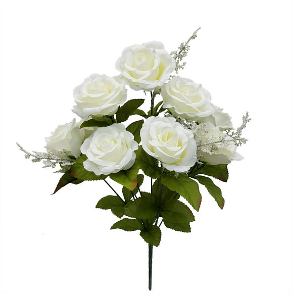Mainstays Indoor Artificial Rose Floral Bush, White Color, Assembled Height 17.5"