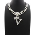 thumbnail image 3 of iJewelry2 Kings and Queens Crowned Initial Letter V Crystals Pendant Silver-tone Cuban Linked Chain Necklace, 3 of 3