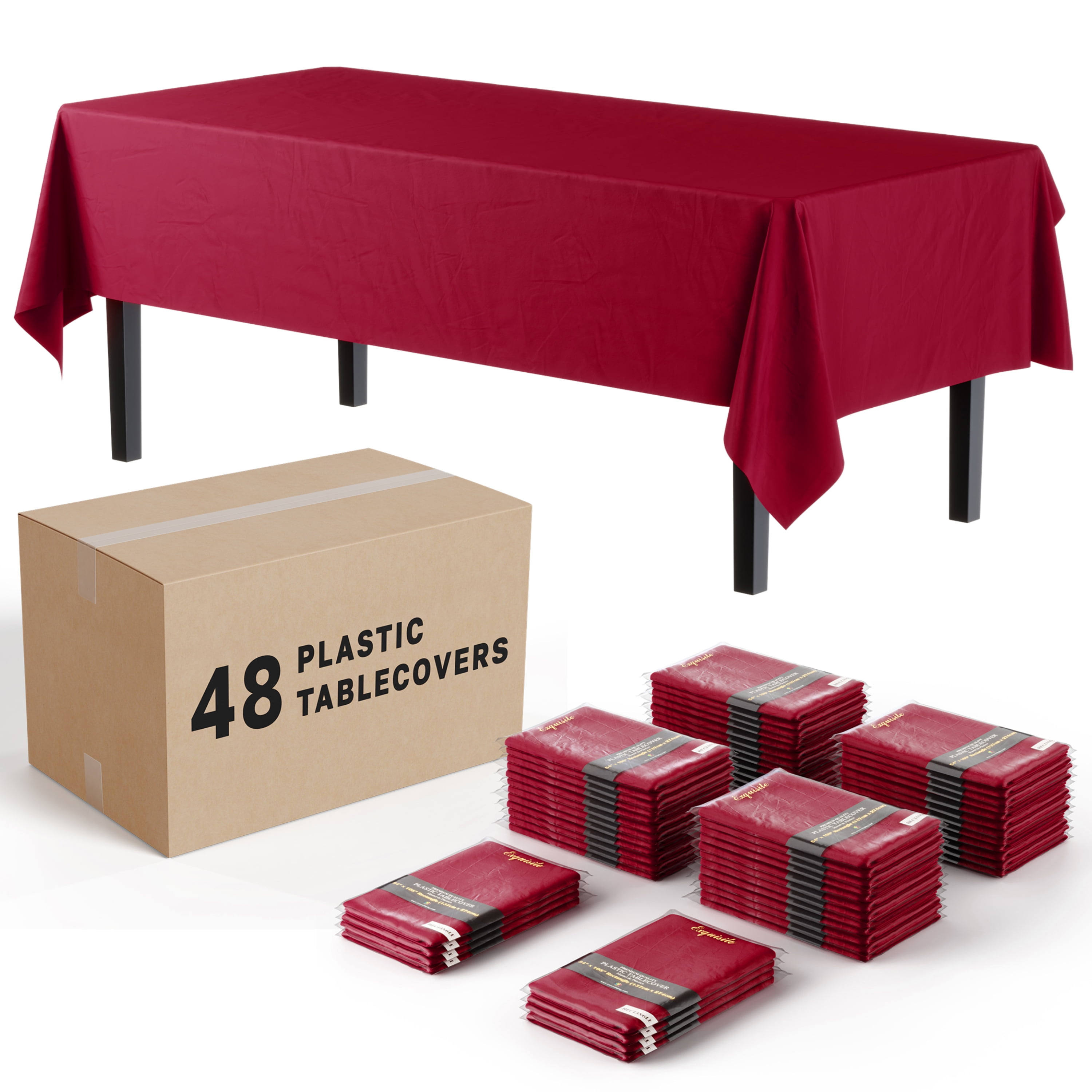 Burgundy Disposable Tablecloths For Rectangle Tables In Bulk 48 Pack