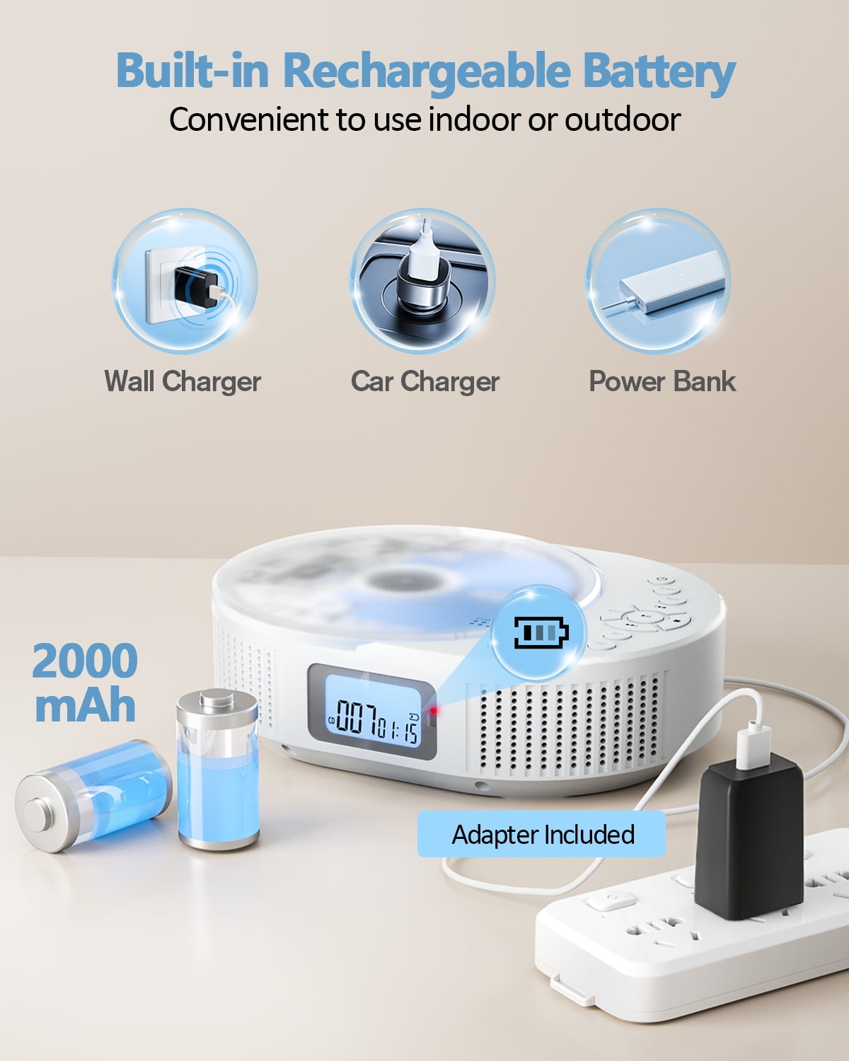 FELEMAN Boombox Portable CD Player with Bluetooth and Remote,Stereo Speakers, FM Radio,Rechargeable CD Player Boombox for Car,Home,Kids,Gift