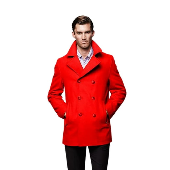 Mens-Peacoat-Wool-Red-Double-Breasted-Coat By Alberto Nardoni Brand Designer